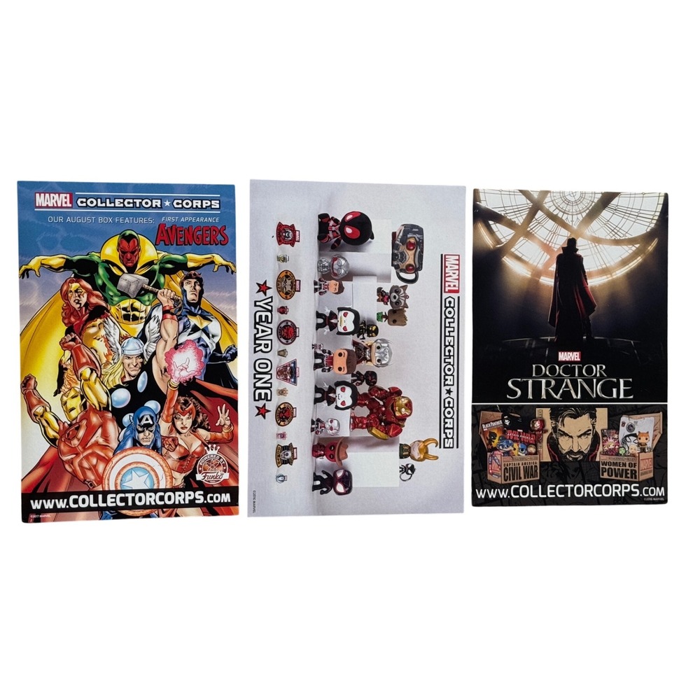 Marvel Collector Corps Funko Insert Cards 3pc Multicolor Avengers Dr Strange